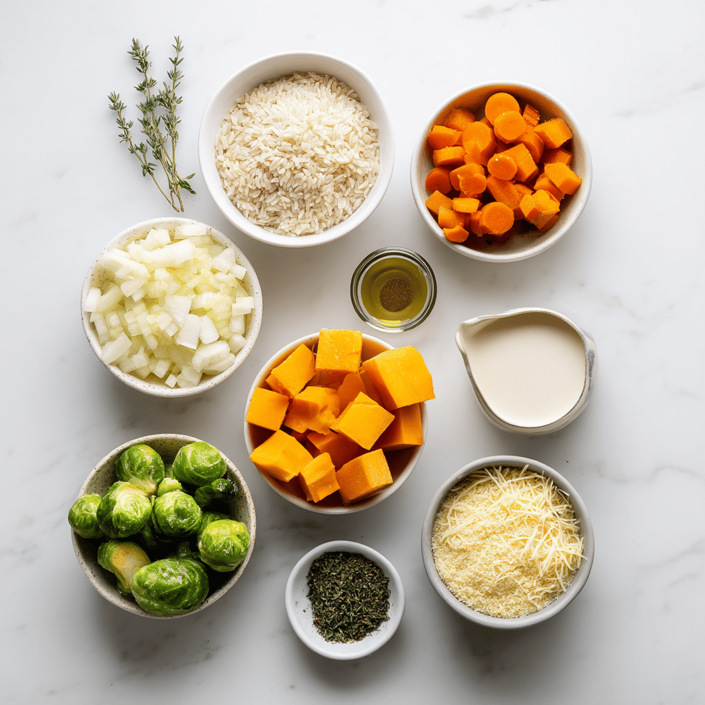Ingredients for Minute Cheesy Fall Vegetables & Rice Casserole