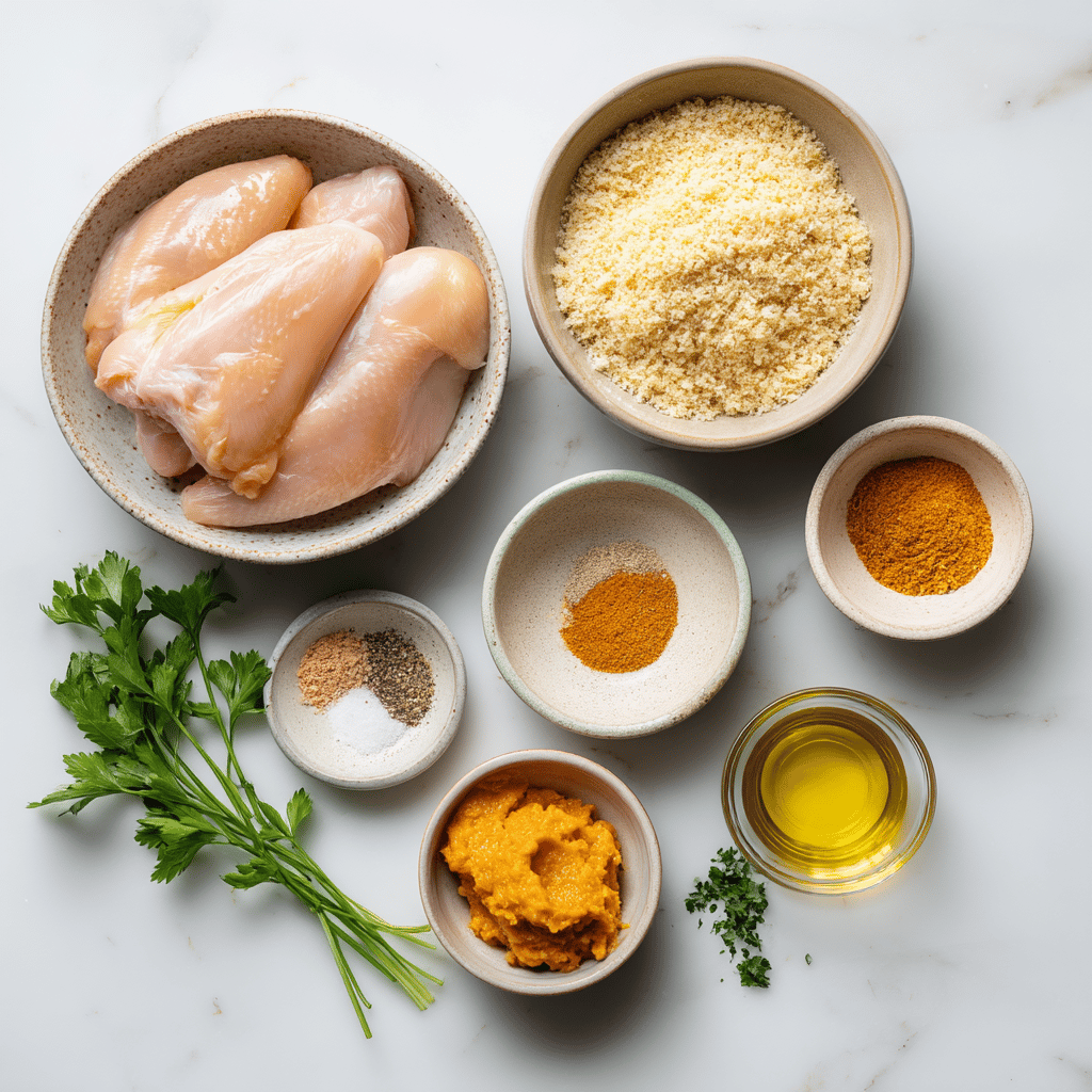 Ingredients for One-Pan Pumpkin Spice Chicken Tenders with a Crispy Crunch